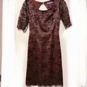 ANTONIO MELANI  Pink Rose Chocolate Lace Midi Dress